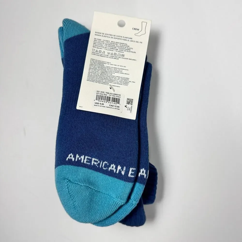American Eagle Women's Preppy Style Crew Socks with Anchor Design One Pack NWT